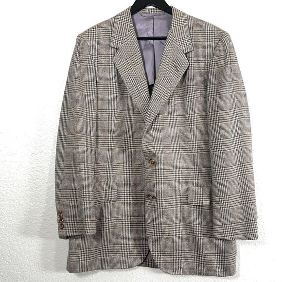 Oxxford Clothes Pure 100% Silk Checked Blazer Partially Lined Men's Size 42L - Picture 2 of 12